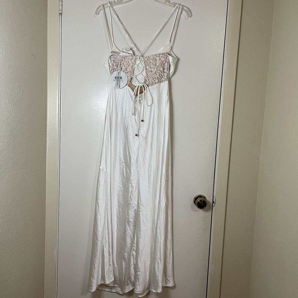 NEW! Selfie Leslie Golden Era Satin Lace Cowl Neck Midi White Dress XL st3125b01 - Picture 10 of 14